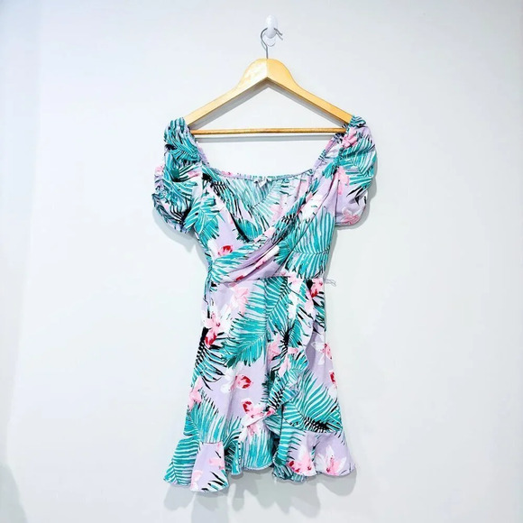 REVAMPED Palm print floral dress | Ruffle hem summer mini | X-Small * - Picture 1 of 9